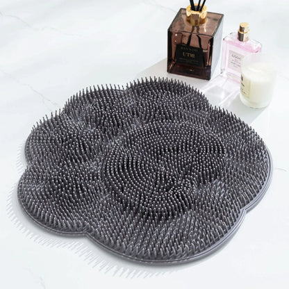 2-PCS Grey cat PAWS Non-Slip TPE Shower Mat with Foot Scrubber and Suction Cups Large Massage Bath Mat for Bathroom 30cm x 30cm - Mekamart Australia
