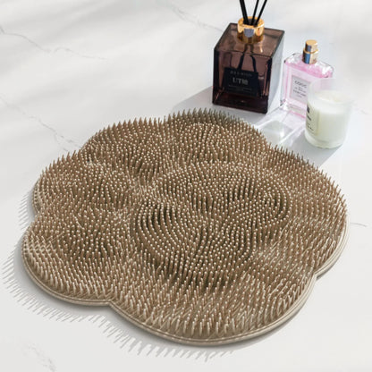 2-PCS Khaki cat PAWS Non-Slip TPE Shower Mat with Foot Scrubber and Suction Cups Large Massage Bath Mat for Bathroom 30cm x 30cm - Mekamart Australia