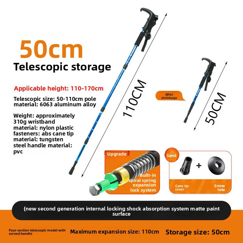 Blue Professional Outdoor Trekking Pole – Lightweight Aluminum Alloy Adjustable Walking Stick with Shock Absorption System for Hiking, Climbing, and Kids | 4-Section Collapsible Design with Ergonomic Curved Handle - Mekamart Australia