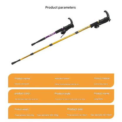 Blue Professional Outdoor Trekking Pole – Lightweight Aluminum Alloy Adjustable Walking Stick with Shock Absorption System for Hiking, Climbing, and Kids | 4-Section Collapsible Design with Ergonomic Curved Handle - Mekamart Australia