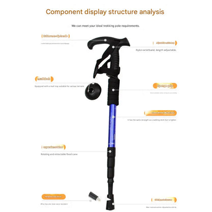 Blue Professional Outdoor Trekking Pole – Lightweight Aluminum Alloy Adjustable Walking Stick with Shock Absorption System for Hiking, Climbing, and Kids | 4-Section Collapsible Design with Ergonomic Curved Handle - Mekamart Australia