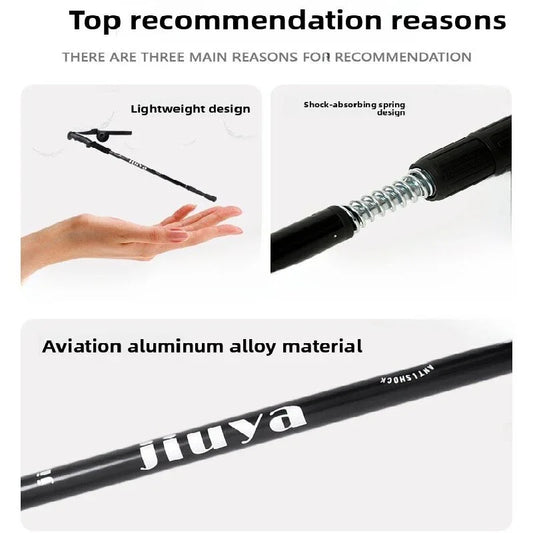 Red Professional Outdoor Trekking Pole – Lightweight Aluminum Alloy Adjustable Walking Stick with Shock Absorption System for Hiking, Climbing, and Kids | 4-Section Collapsible Design with Ergonomic Curved Handle - Mekamart Australia