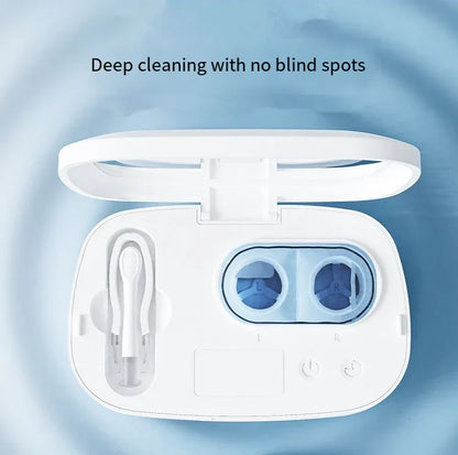 White and blue gradient Ultrasonic Contact Lens Cleaner Machine Automatic Washer Case with UV Light LED Display 4 Timer Modes Type-C Rechargeable Portable for Travel - Mekamart Australia