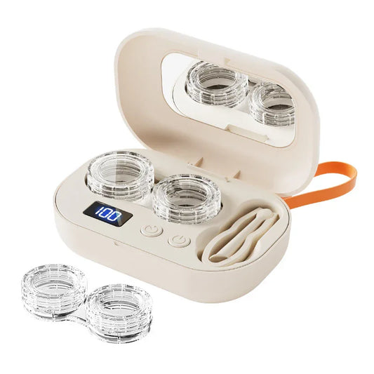 Portable Ultrasonic Contact Lens Cleaner Automatic Washer Case with LED Display Mirror 4 Timer Modes Type-C Rechargeable Ideal for Travel - Mekamart Australia