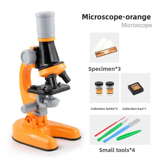 Orange Kids Biological Microscope Kit 100x 400x 1200x LED Magnification STEM Science Toy for School Students with Sample Slides - Mekamart Australia