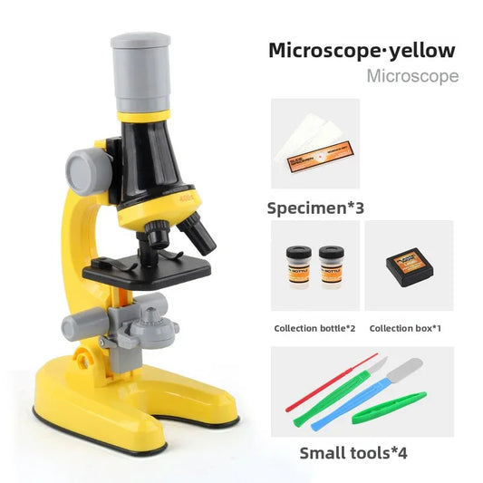 Yellow Kids Biological Microscope Kit 100x 400x 1200x LED Magnification STEM Science Toy for School Students with Sample Slides - Mekamart Australia