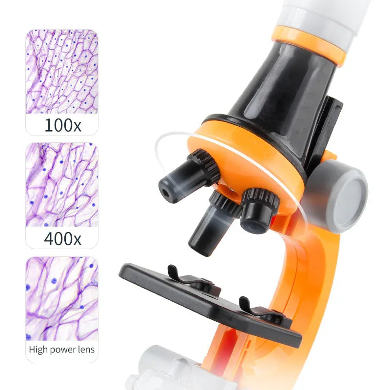 Yellow Kids Biological Microscope Kit 100x 400x 1200x LED Magnification STEM Science Toy for School Students with Sample Slides - Mekamart Australia