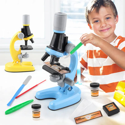 White Kids Biological Microscope Kit 100x 400x 1200x LED Magnification STEM Science Toy for School Students with Sample Slides - Mekamart Australia