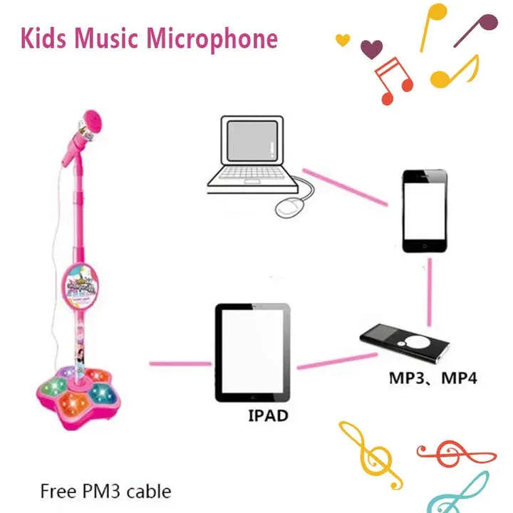 Black Kids Star Karaoke Microphone Stand Adjustable Height Music Toy with Flashing Lights and MP3 Connectivity for Boys and Girls - Mekamart Australia