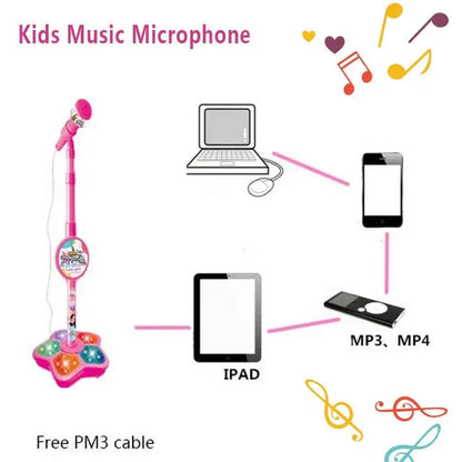 Black Kids Star Karaoke Microphone Stand Adjustable Height Music Toy with Flashing Lights and MP3 Connectivity for Boys and Girls - Mekamart Australia