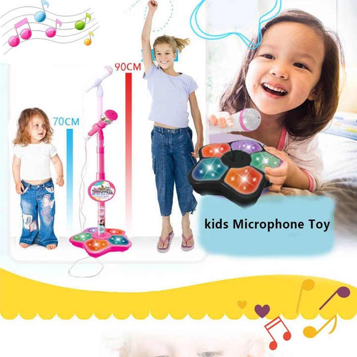 Blue Kids Star Karaoke Microphone Stand Adjustable Height Music Toy with Flashing Lights and MP3 Connectivity for Boys and Girls - Mekamart Australia