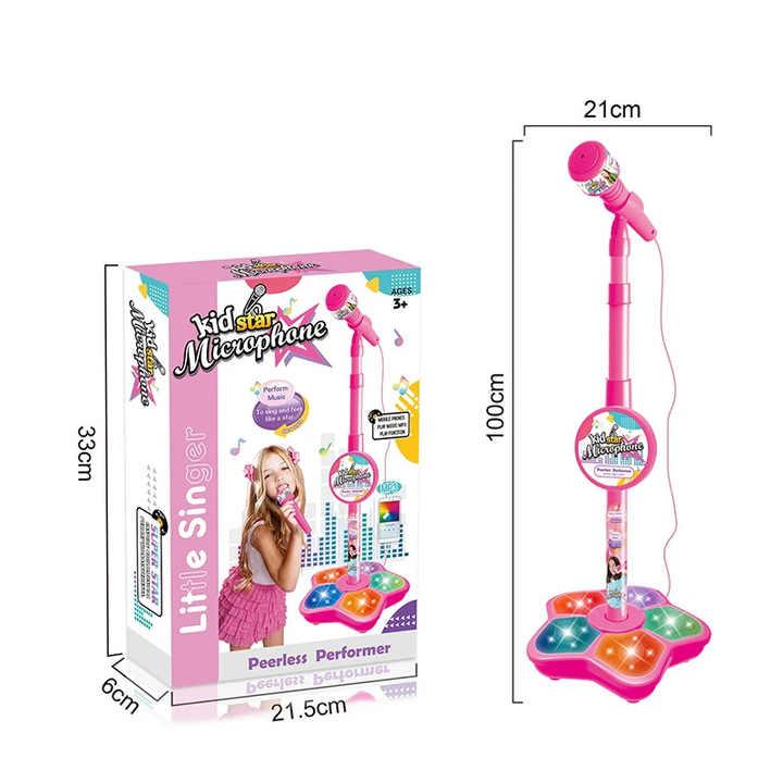 Pink Kids Star Karaoke Microphone Stand Adjustable Height Music Toy with Flashing Lights and MP3 Connectivity for Boys and Girls - Mekamart Australia