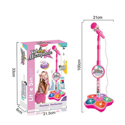 Pink Kids Star Karaoke Microphone Stand Adjustable Height Music Toy with Flashing Lights and MP3 Connectivity for Boys and Girls - Mekamart Australia