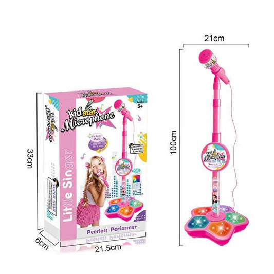 Pink Kids Star Karaoke Microphone Stand Adjustable Height Music Toy with Flashing Lights and MP3 Connectivity for Boys and Girls - Mekamart Australia