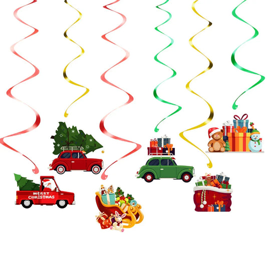 10 PCS Festive Christmas Car & Sleigh Hanging Swirl Decorations - Single 18x15cm for Australian Homes - Mekamart Australia