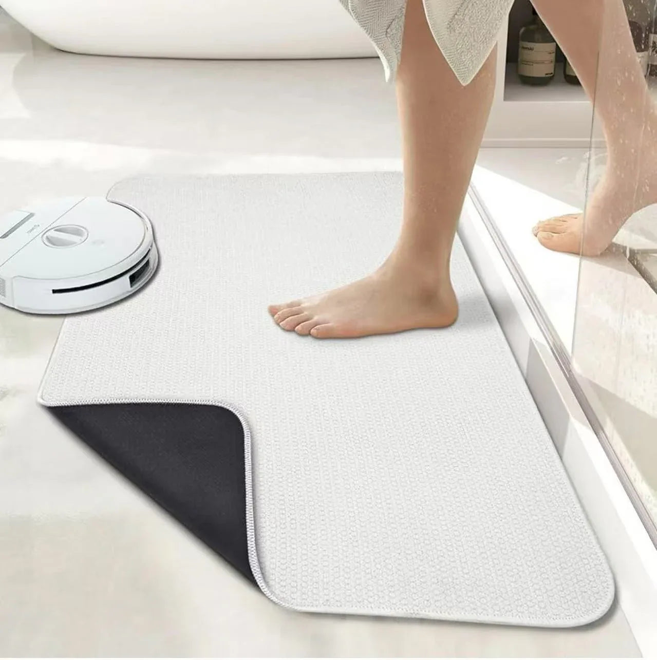 White Super Absorbent Diatomite Quick Dry Bath Mat 50x80cm - Non-Slip Rubber Backing for Australian Bathroom & Entryway - Mekamart Australia