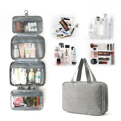 Gray Waterproof 4-Fold Hanging Toiletry Bag with Wet/Dry Separation for Australian Travel & Cosmetics - Mekamart Australia