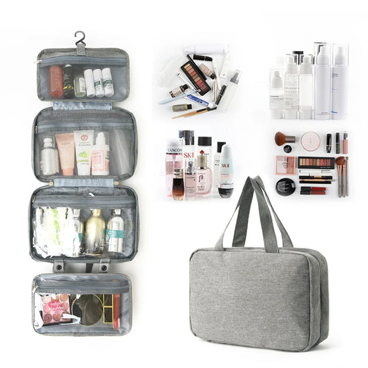 Gray Waterproof 4-Fold Hanging Toiletry Bag with Wet/Dry Separation for Australian Travel & Cosmetics - Mekamart Australia