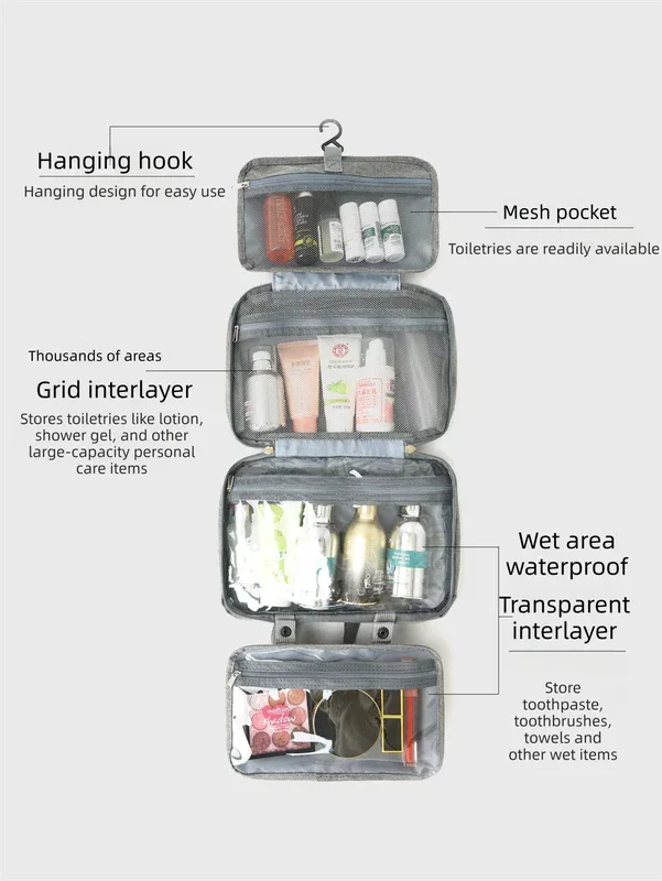 Black Waterproof 4-Fold Hanging Toiletry Bag with Wet/Dry Separation for Australian Travel & Cosmetics - Mekamart Australia