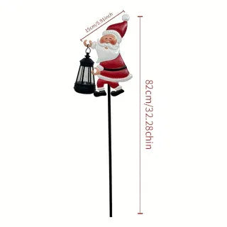 Warm white light Solar Powered Christmas Garden Stake - Metal Santa Claus with Glowing Lantern - Warm White LED Outdoor Decoration - 82cm Height - Mekamart Australia