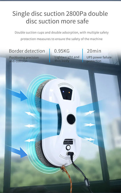 Smart Robot Window Cleaner - Automatic Glass Cleaning Washer with Remote Control - 2800Pa Suction & UPS Safety System - Includes 10 Microfibre Pads - Mekamart Australia