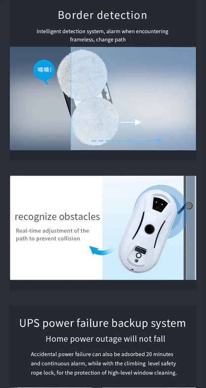 Smart Robot Window Cleaner - Automatic Glass Cleaning Washer with Remote Control - 2800Pa Suction & UPS Safety System - Includes 10 Microfibre Pads - Mekamart Australia