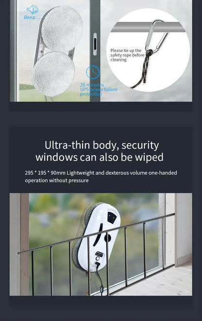 Smart Robot Window Cleaner - Automatic Glass Cleaning Washer with Remote Control - 2800Pa Suction & UPS Safety System - Includes 10 Microfibre Pads - Mekamart Australia