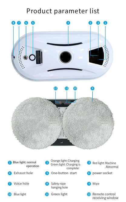 Smart Robot Window Cleaner - Automatic Glass Cleaning Washer with Remote Control - 2800Pa Suction & UPS Safety System - Includes 10 Microfibre Pads - Mekamart Australia