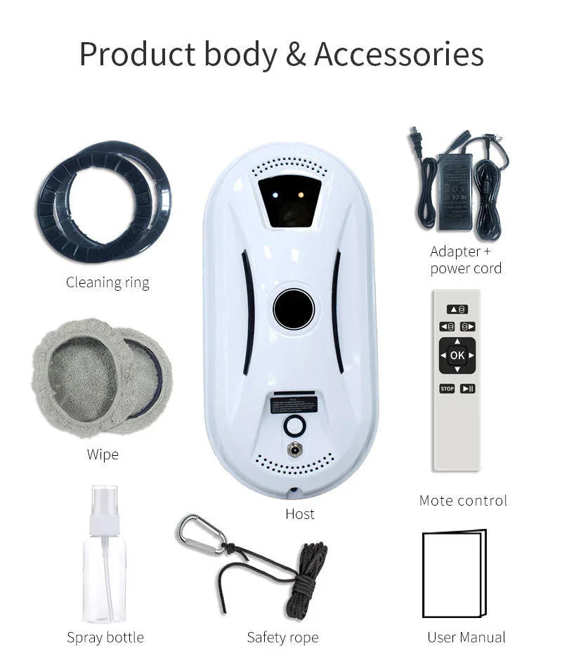 Smart Robot Window Cleaner - Automatic Glass Cleaning Washer with Remote Control - 2800Pa Suction & UPS Safety System - Includes 10 Microfibre Pads - Mekamart Australia