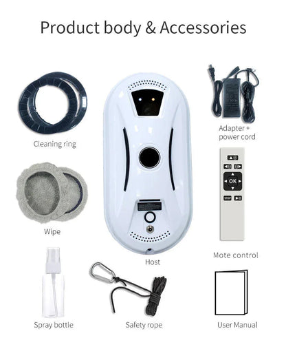 Smart Robot Window Cleaner - Automatic Glass Cleaning Washer with Remote Control - 2800Pa Suction & UPS Safety System - Includes 10 Microfibre Pads - Mekamart Australia