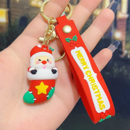 6PCS Christmas Silicone Keychain Cute Santa Snowman Bag Charm Festive Keyring for Kris Kringle Gifts - Mekamart Australia