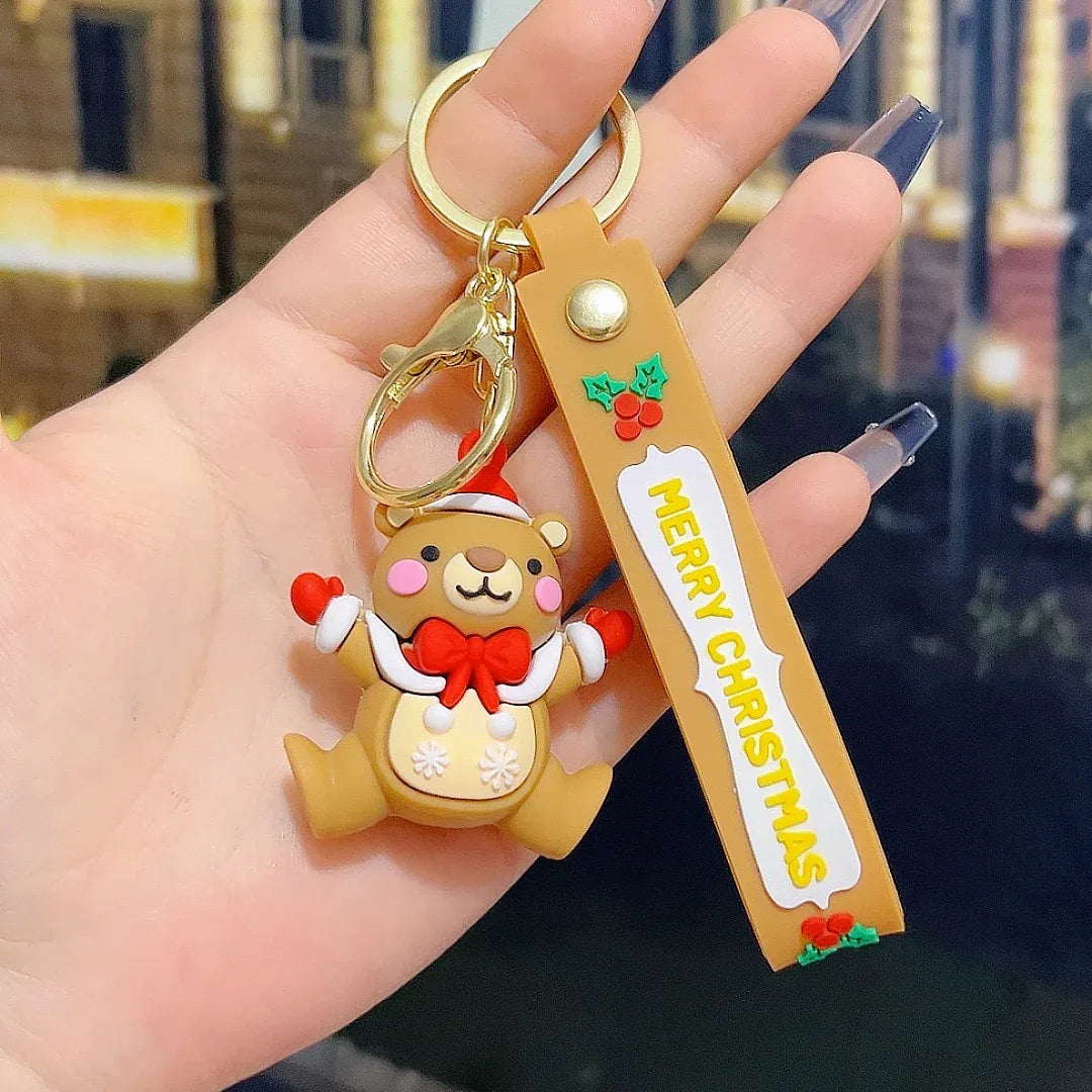 5 PCS Christmas Silicone Keychain Cute 3D Reindeer Penguin Tree Designs Bag Charm Keyring - Mekamart Australia