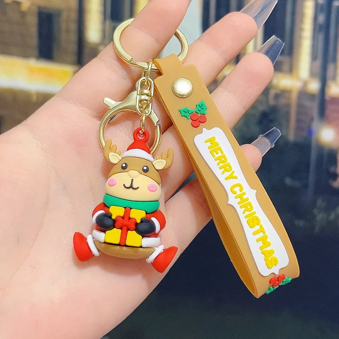 5 PCS Christmas Silicone Keychain Cute 3D Reindeer Penguin Tree Designs Bag Charm Keyring - Mekamart Australia