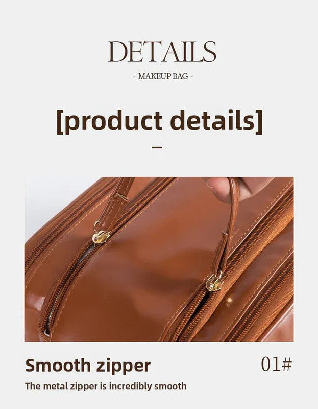 White Large Capacity PU Leather Makeup Bag Dual Zipper Cosmetic Case Waterproof Travel Toiletry Organiser with Brush Compartment - Mekamart Australia