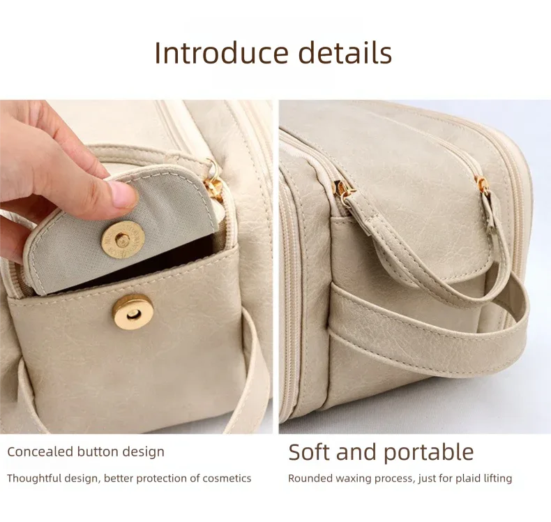 Luxury Camel Colour Large Capacity Makeup Bag – 3-Layer Double Zipper Travel Toiletry Organizer with Waterproof TPU Brush Holders - Mekamart Australia