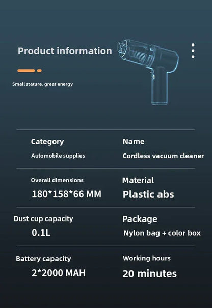 2-in-1 Cordless Handheld Car Vacuum Cleaner 120W High Power Suction and Blower Portable Mini Duster for Auto and Home Blue - Mekamart Australia