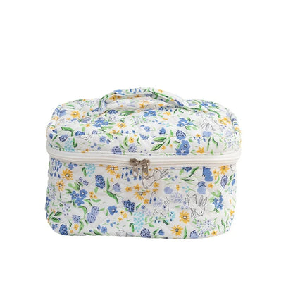 3SET Quilted Floral Makeup Bag Collection Cute Rabbit Pattern Cosmetic Pouch &Travel Toiletry Organizer & Pencil Case for School and Home - Mekamart Australia