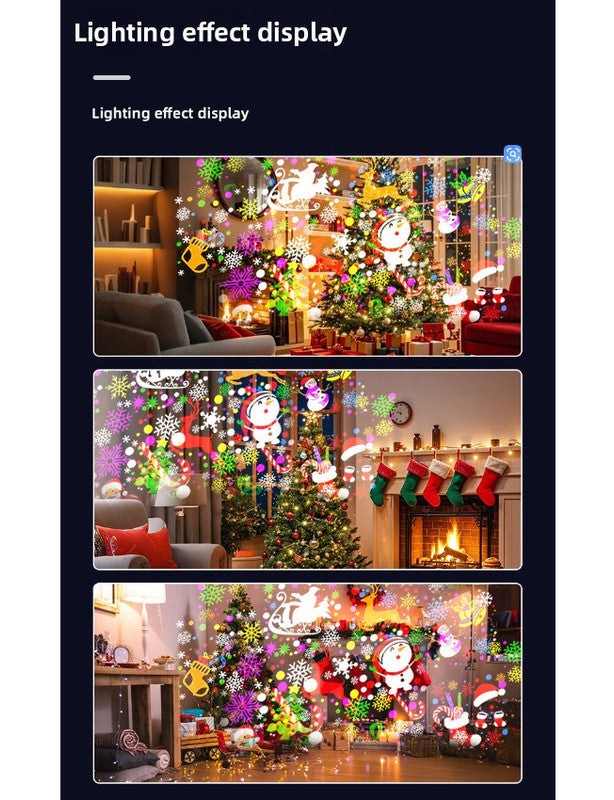 White Christmas LED Projector Light Portable USB Holiday Atmosphere Lamp with 360 Degree Rotating Stand for Indoor Home and Party Decoration Santa Snowman Patterns