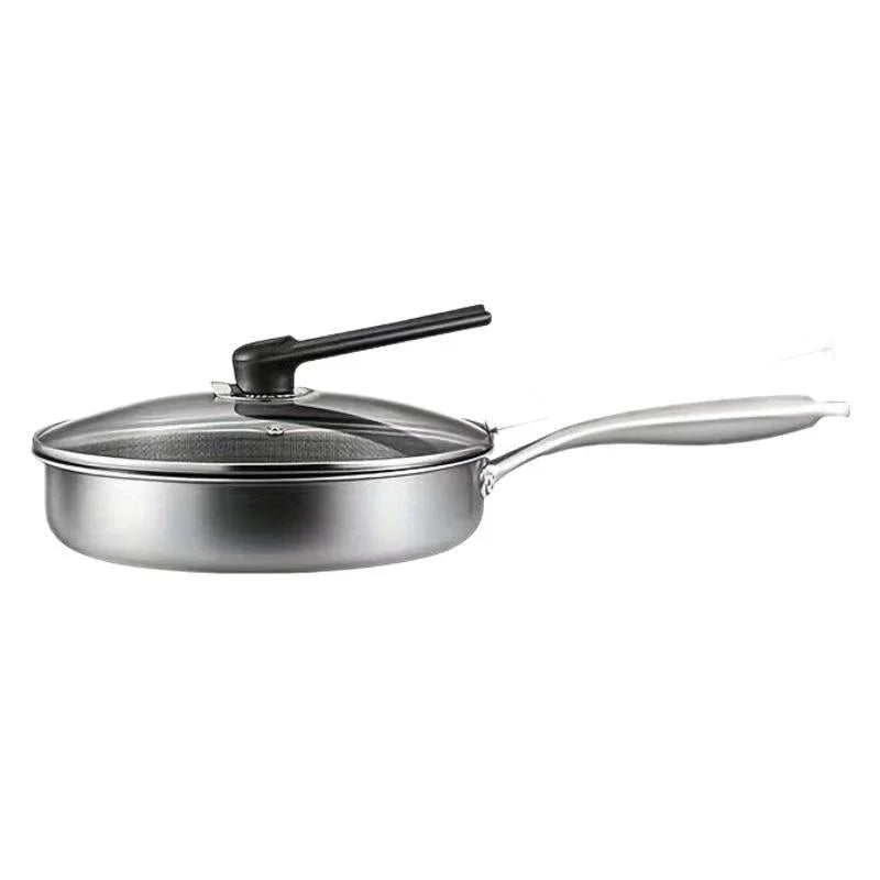 Stainless Steel Non-Stick Frying Pan 26CM Honeycomb Wok Skillet with Lid Induction Compatible Cookware Silver - Mekamart Australia