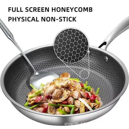 Stainless Steel Non-Stick Frying Pan 26CM Honeycomb Wok Skillet with Lid Induction Compatible Cookware Silver - Mekamart Australia