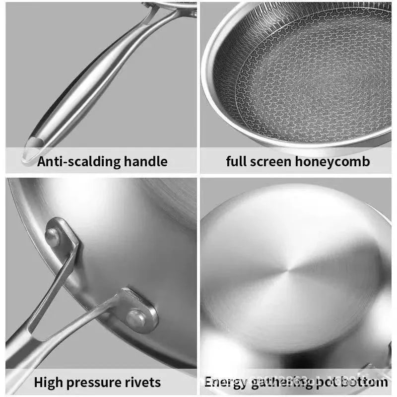 Stainless Steel Non-Stick Frying Pan 26CM Honeycomb Wok Skillet with Lid Induction Compatible Cookware Silver - Mekamart Australia