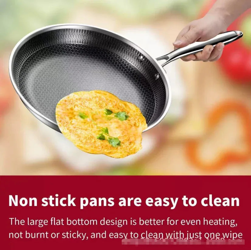 Stainless Steel Non-Stick Frying Pan 26CM Honeycomb Wok Skillet with Lid Induction Compatible Cookware Silver - Mekamart Australia