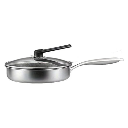 Stainless Steel Non-Stick Frying Pan 28CM Honeycomb Wok Skillet with Lid Induction Compatible Cookware Silver - Mekamart Australia