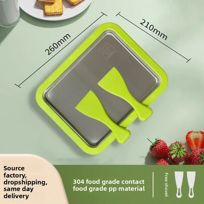 Green DIY Rolled Ice Cream Maker Pan Instant Frozen Yoghurt & Sorbet Tray 304 Stainless Steel No Electricity Required with Spatulas - Mekamart Australia