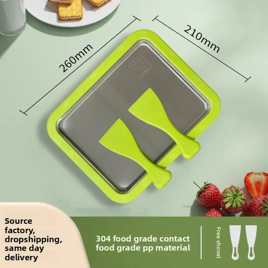 Green DIY Rolled Ice Cream Maker Pan Instant Frozen Yoghurt & Sorbet Tray 304 Stainless Steel No Electricity Required with Spatulas - Mekamart Australia