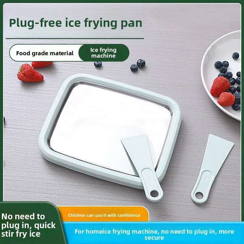 White DIY Rolled Ice Cream Maker Pan Instant Frozen Yoghurt & Sorbet Tray 304 Stainless Steel No Electricity Required with Spatulas - Mekamart Australia