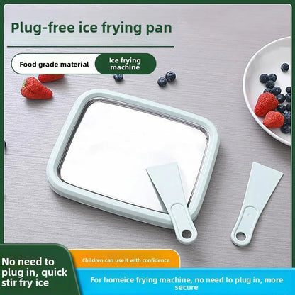 White DIY Rolled Ice Cream Maker Pan Instant Frozen Yoghurt & Sorbet Tray 304 Stainless Steel No Electricity Required with Spatulas - Mekamart Australia