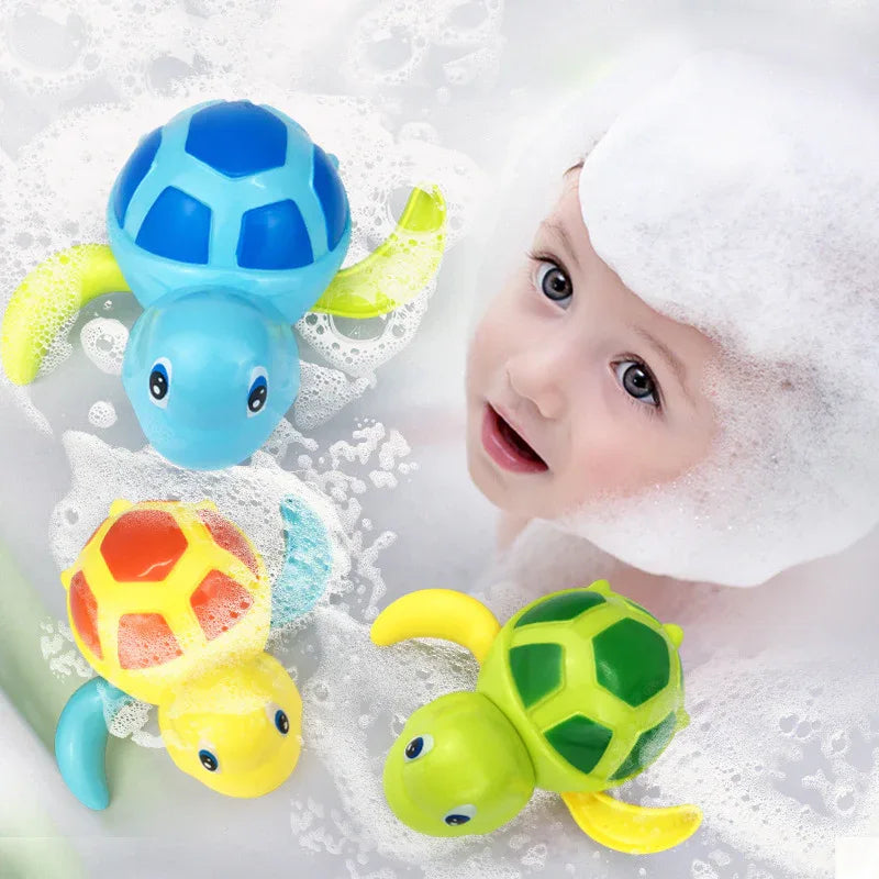 Three-Piece Wind-Up Swimming Turtle Bath Toy Set (Yellow, Green, and Blue Colors), Adorable Floating Turtle Combo, Fun Water Play Toy, Ideal Gift for Infants and Toddlers - Mekamart Australia