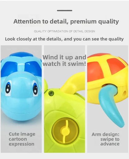 Three-Piece Wind-Up Swimming Turtle Bath Toy Set (Yellow, Green, and Blue Colors), Adorable Floating Turtle Combo, Fun Water Play Toy, Ideal Gift for Infants and Toddlers - Mekamart Australia