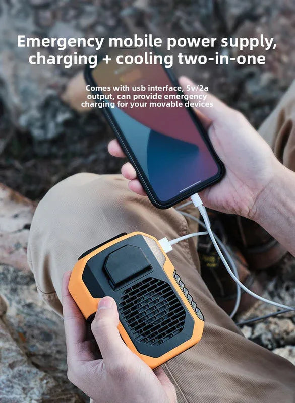 Portable Waist Clip Fan 6000mAh Rechargeable Personal Air Conditioner with Power Bank Function Heavy Duty Wearable Belt Fan for Tradies Camping and Outdoor Work Orange - Mekamart Australia